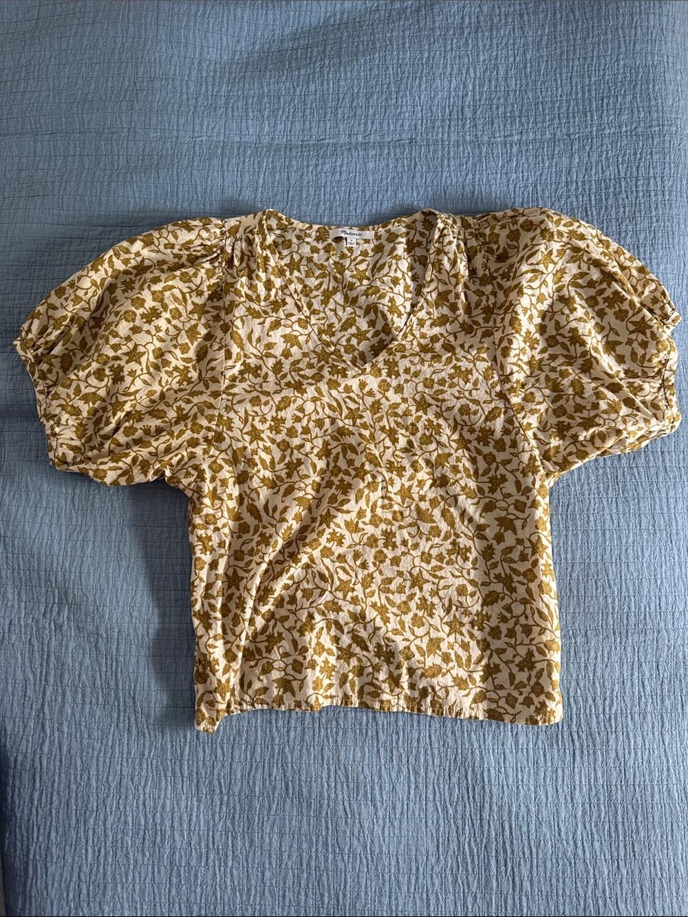 Madewell Floral Puff Sleeve Blouse Gold/Cream size small